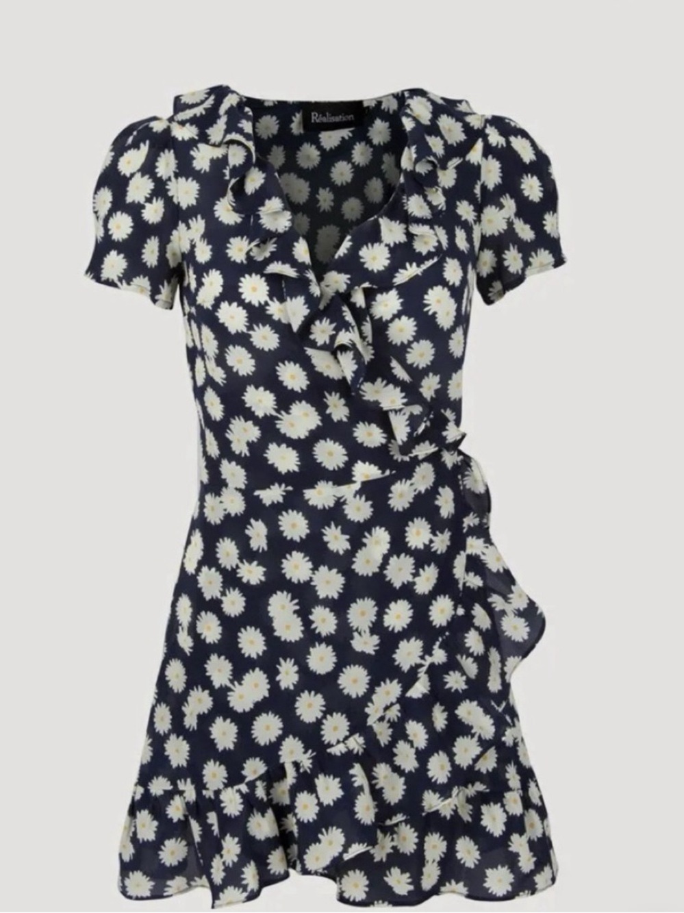 Realisation Par Navy Daisy Ruffle Wrap Mini Dress